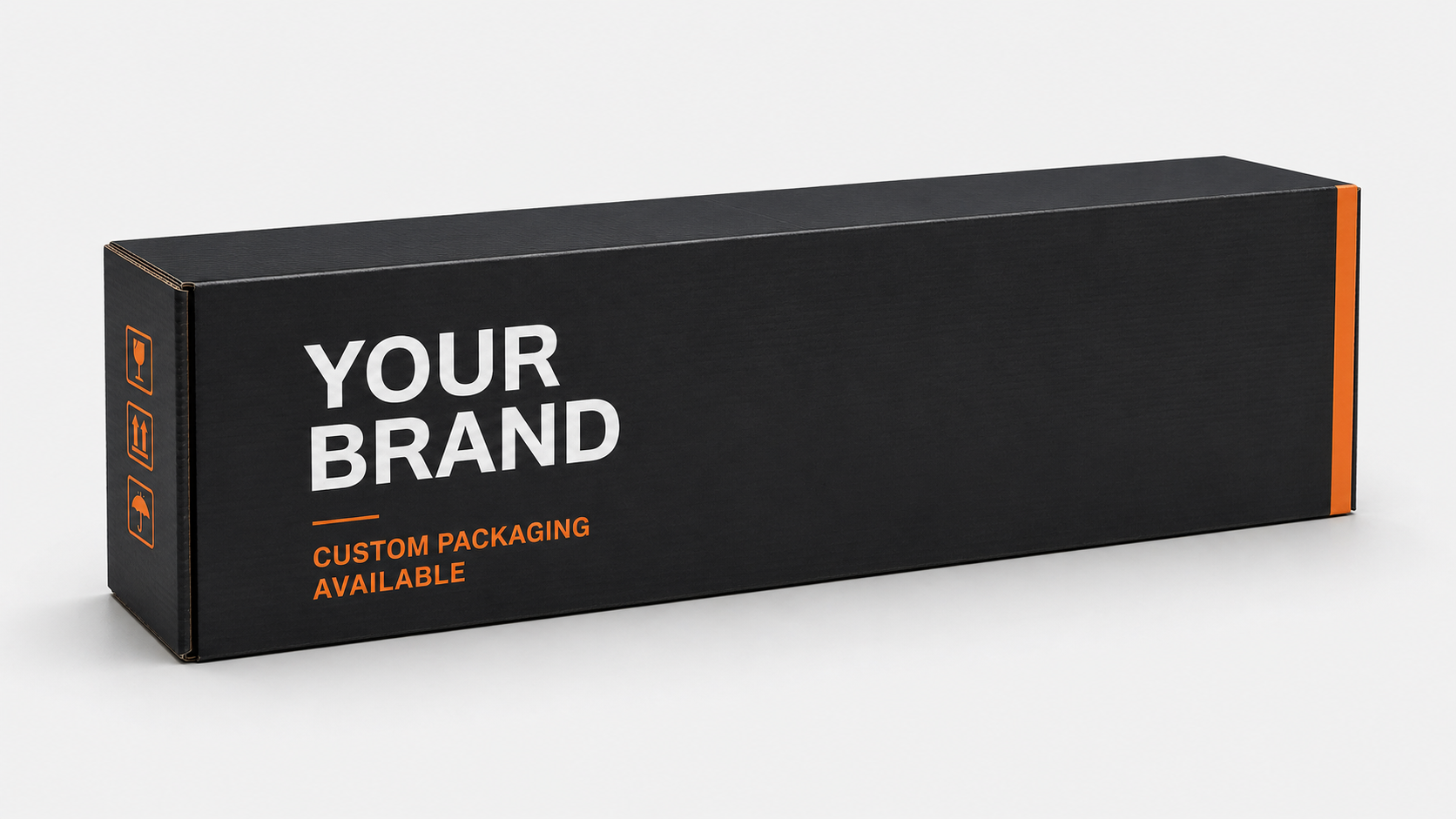 Black rectangular OEM packaging box with YOUR BRAND text